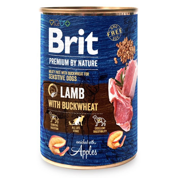 Влажный корм для собак с чувствительным пищеварением Brit Premium By Nature Lamb with Buckwheat 400 г (ягненок) - masterzoo.ua