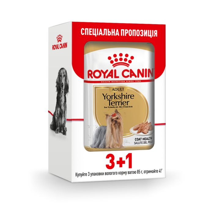 Вологий корм для собак Royal Canin Yorkshire Terrier Adult pouch 85 г, 3+1 шт - домашня птиця - masterzoo.ua