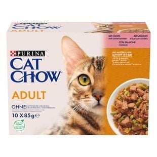 Набір вологого корму для котів Cat Chow Adult 10 шт х 85 г - лосось та зелена квасоля - masterzoo.ua