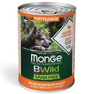 Вологий корм для цуценят Monge Bwild Grain Free Puppy & Junior 400 г - качка, гарбуз та цукіні - masterzoo.ua