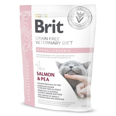 Сухой корм для кошек, при пищевой аллергии Brit GF Veterinary Diet Hypoallergenic 400 г (лосось) - masterzoo.ua