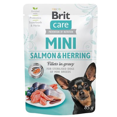 Вологий корм для собак Brit Care Mini pouch 85 g філе в соусі (лосось та оселедець) - masterzoo.ua