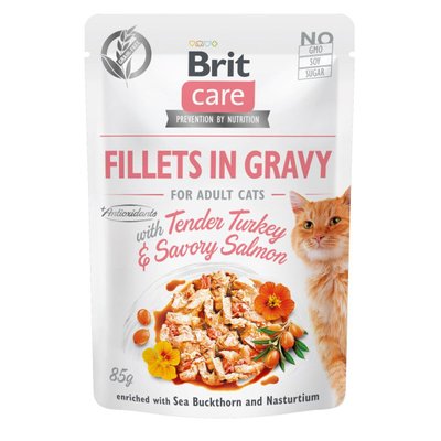 Вологий корм для котів Brit Care Cat pouch 85g (філе індички та лосося в соусі) - masterzoo.ua