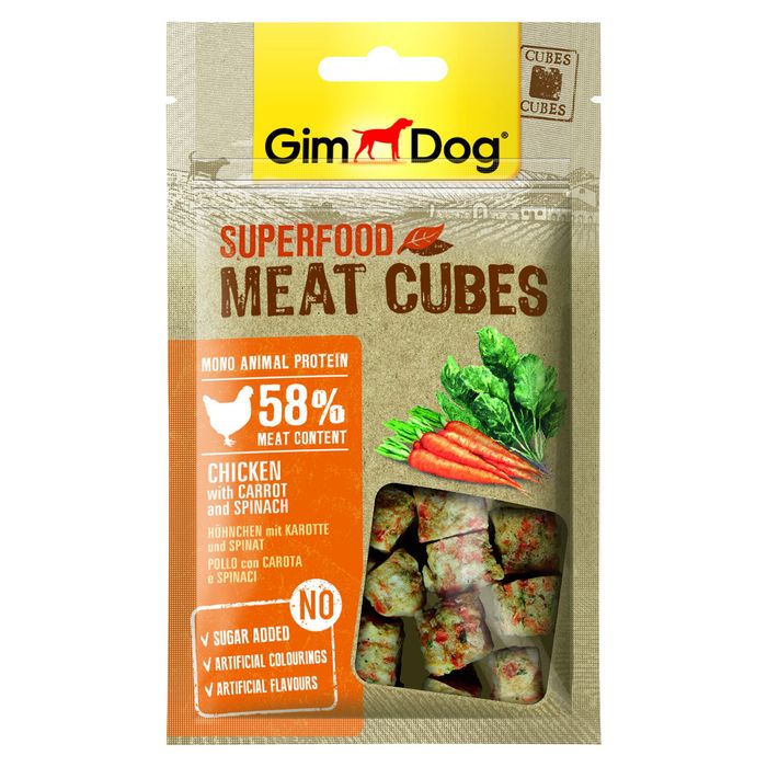 Ласощі для собак GimDog Superfood Meat Cubes 40 г (курка, морква та шпинат) - masterzoo.ua