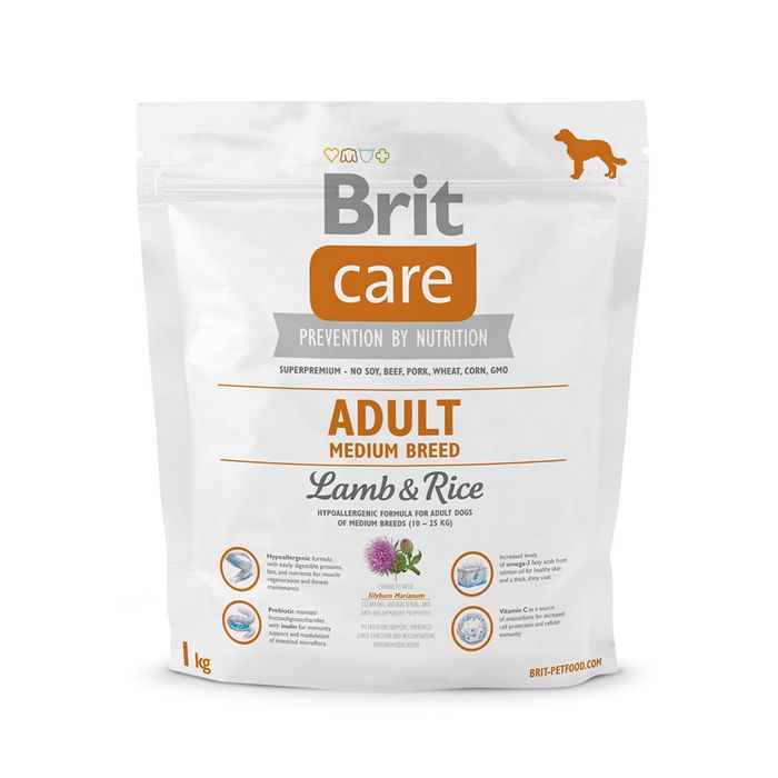 Сухий корм для дорослих собак середніх порід (вагою від 10 до 25 кг) Brit Care Adult Medium Breed Lamb & Rice 1 кг (ягня та рис) - masterzoo.ua