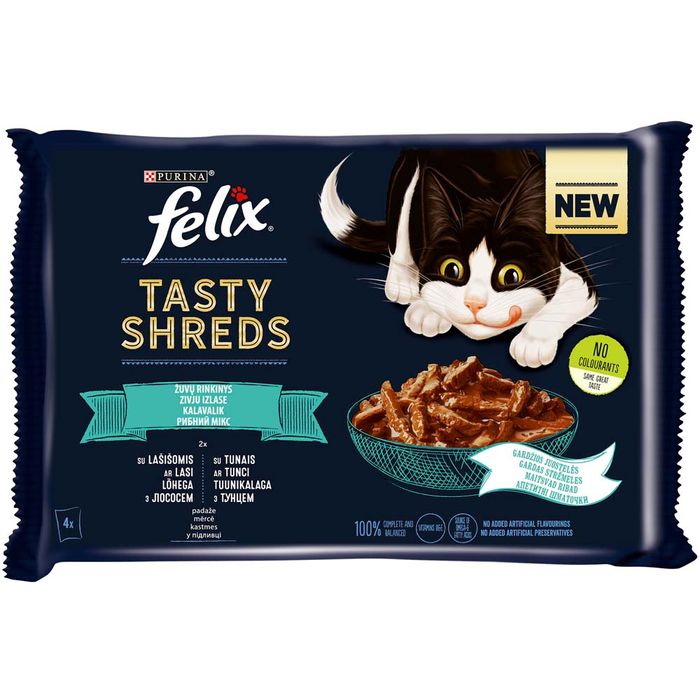 Влажный корм для кошек Felix Tasty Shreds 4 x 80 г - лосось и тунец - masterzoo.ua