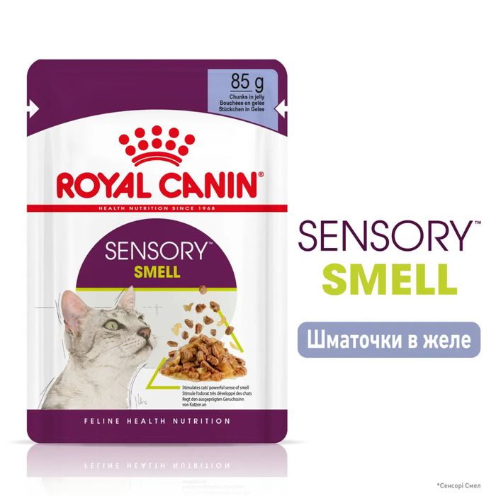 Вологий корм для вибагливих до запаху котів pouch Royal Sensory Smell Jelly 85г, 9+3 шт у подарунок (домашня птиця) - masterzoo.ua