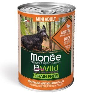Вологий корм для собак Monge Bwild Grain Free Mini Adult 400 г - качка, гарбуз та цукіні - masterzoo.ua