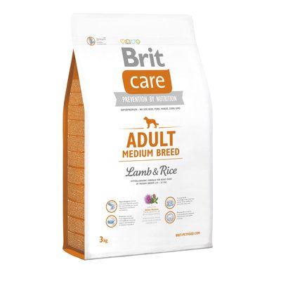 Сухой корм для взрослых собак средних пород (весом от 10 до 25 кг) Brit Care Adult Medium Breed Lamb & Rice 3 кг (ягненок и рис) - masterzoo.ua
