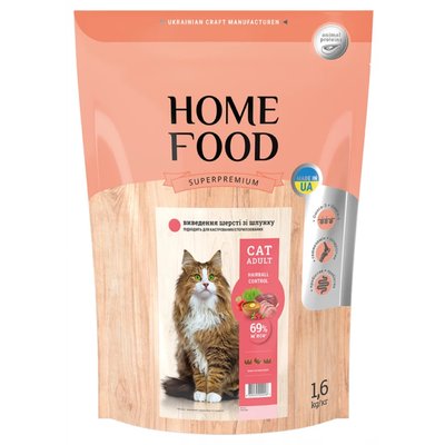 Сухий корм для котів Home Food Adult Hairball Control 1,6 кг - домашня птиця - masterzoo.ua