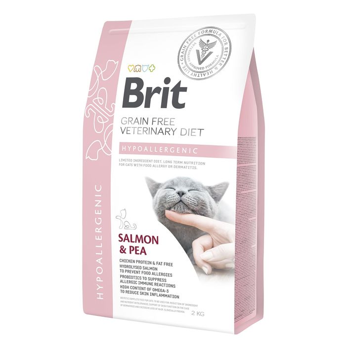 Сухий корм для котів, при харчовій алергії Brit GF Veterinary Diet Hypoallergenic 2 кг (лосось) - masterzoo.ua