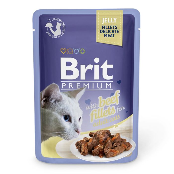 Вологий корм для котів Brit Premium Cat Beef Fillets Jelly pouch 85 г (філе яловичини в желе) - masterzoo.ua
