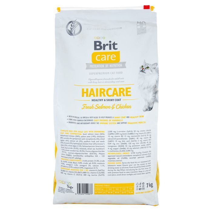 Сухий корм для котів Brit Care Cat GF Haircare Healthy & Shiny Coat 7 кг - курка та лосось - masterzoo.ua