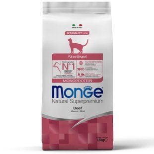 Сухой корм для кошек Monge Sterilised Monoprotein 1,5 кг - говядина - masterzoo.ua