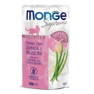Влажный корм для кошек Monge Supreme Sterilised 80 г - тунец, киноа и стручковая фасоль - masterzoo.ua