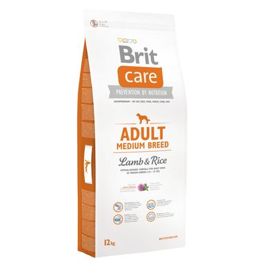 Сухий корм для дорослих собак середніх порід (вагою від 10 до 25 кг) Brit Care Adult Medium Breed Lamb & Rice 12 кг (ягня та рис) - masterzoo.ua