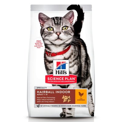 Сухой корм для выведения шерсти у кошек Hills Science Plan Adult Hairball Indoor 1,5 кг (курица) - masterzoo.ua