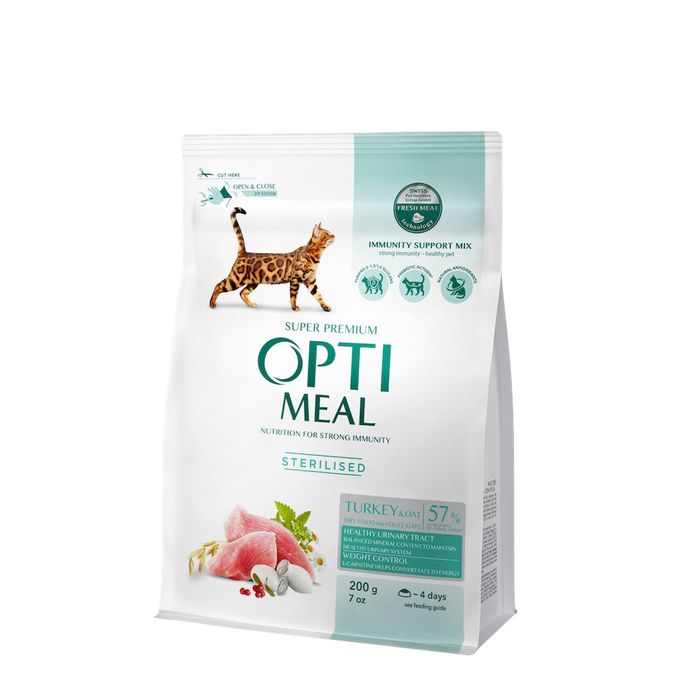 Сухий корм для стерилізованих котів Optimeal Adult Cat Sterilised Turkey With Oat 300 г (індичка і овес) - masterzoo.ua