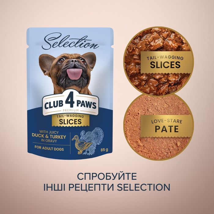 Вологий корм для собак Club 4 Paws Premium Selection pouch 85 г (качка та індичка) - masterzoo.ua