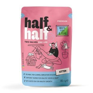 Влажный корм для котят Half&Half Kitten 85 г - белая рыба и горох - masterzoo.ua