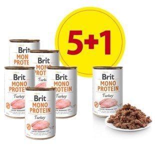 Набір вологого корму для собак Brit Care Mono Protein 5+1 шт х 400 г - індичка - masterzoo.ua