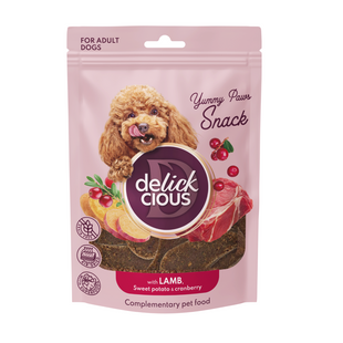Ласощі для собак Delickcious Yummy Paws Snack Adult 80 г - ягня, батат та журавлина - masterzoo.ua
