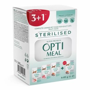 Набор 3+1 влажный корм для кошек Optimeal Multi Taste Sterilised 340 г - ассорти - masterzoo.ua