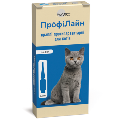 Капли на холку для кошек ProVET «ПрофиЛайн» до 4 кг, 4 пипетки (от внешних паразитов) - masterzoo.ua