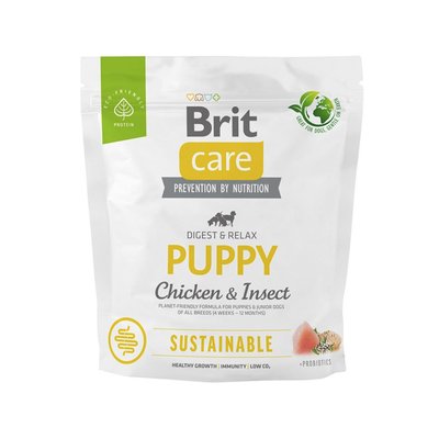 Сухой корм для щенков всех пород Brit Care Dog Sustainable Puppy 1 кг (курица и насекомые) - masterzoo.ua