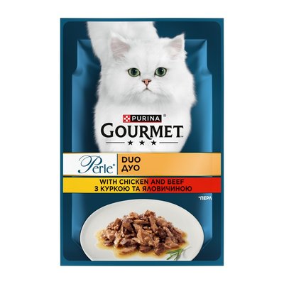 Вологий корм для котів Gourmet Perle 85 г pouch - курка та яловичина - masterzoo.ua
