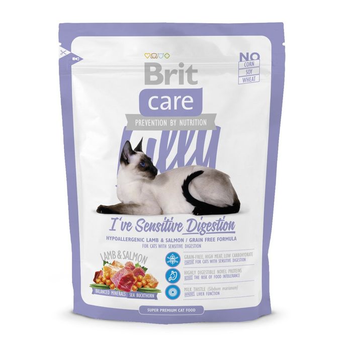 Сухой корм для кошек с чувствительным пищеварением Brit Care Cat Lilly I have Sensitive Digestion 400 г (ягненок и лосось) - masterzoo.ua