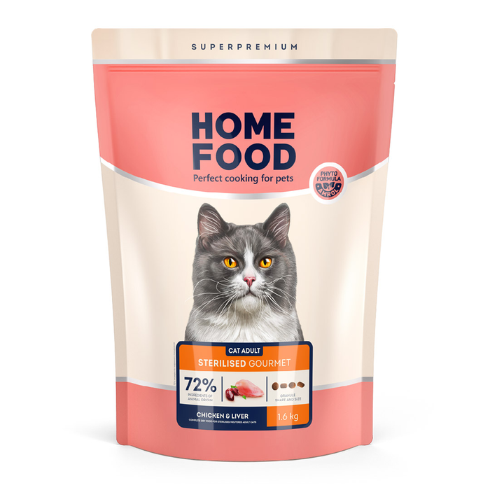 Сухой корм для котов Home Food Adult For Sterilised/Neutered Demanding 1,6 кг - курица и печень - masterzoo.ua