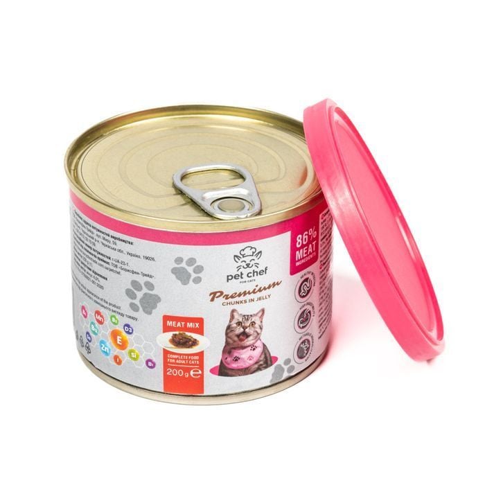 Вологий корм для котів Pet Chef Premium Chunks in Jelly 200 г - асорті - masterzoo.ua