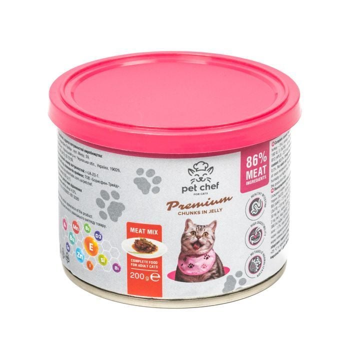 Вологий корм для котів Pet Chef Premium Chunks in Jelly 200 г - асорті - masterzoo.ua
