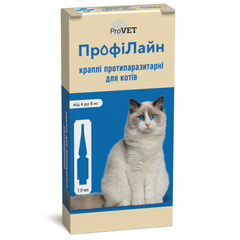 Капли на холку для кошек ProVET «ПрофиЛайн» от 4 до 8 кг, 4 пипетки (от внешних паразитов) - masterzoo.ua