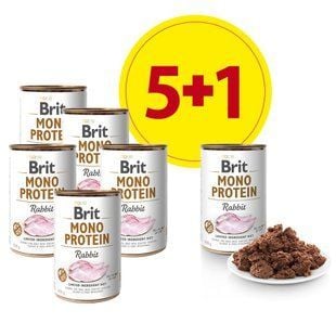Набір вологого корму для собак Brit Care Mono Protein 5+1 шт х 400 г - кролик - masterzoo.ua