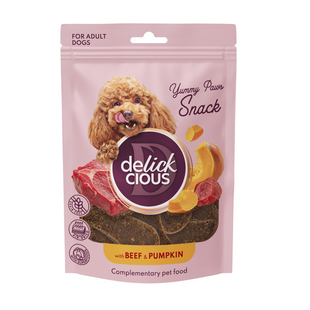 Ласощі для собак Delickcious Yummy Paws Snack Adult 80 г - яловичина та гарбуз - masterzoo.ua