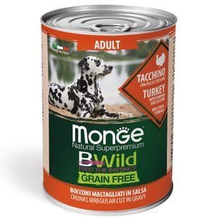 Вологий корм для собак Monge Bwild Grain Free Adult 400 г - індичка, гарбуз та цукіні - masterzoo.ua