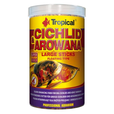 Сухой корм для аквариумных рыб Tropical в палочках «Cichlid & Arowana Large Sticks» 1 л (для плотоядных цихлид) - masterzoo.ua