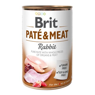 Вологий корм для собак Brit Pate & Meat Rabbit 400 г (курка та кролик) - masterzoo.ua