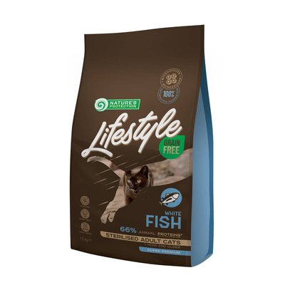 Сухой корм для кошек Nature's Protection Lifestyle Sterilised Grain Free 1,5 кг - белая рыба - masterzoo.ua