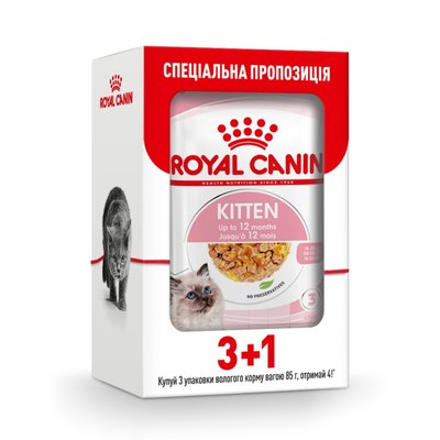 Влажный корм для котят Royal Canin Kitten Instinctive Jelly pouch 85 г, 3+1 шт - домашняя птица - masterzoo.ua