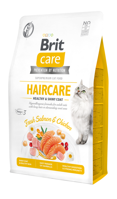 Сухой корм для кошек Brit Care Cat GF Haircare Healthy & Shiny Coat 2 кг (курица и лосось) - masterzoo.ua