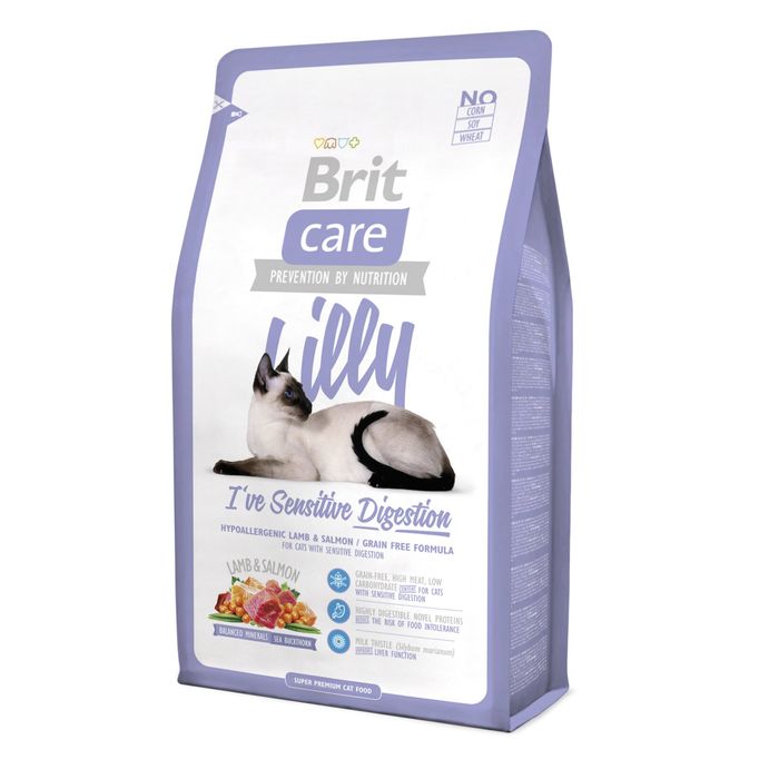 Сухий корм для котів з чутливим травленням Brit Care Cat Lilly I have Sensitive Digestion 2 кг (ягня та лосось) - masterzoo.ua