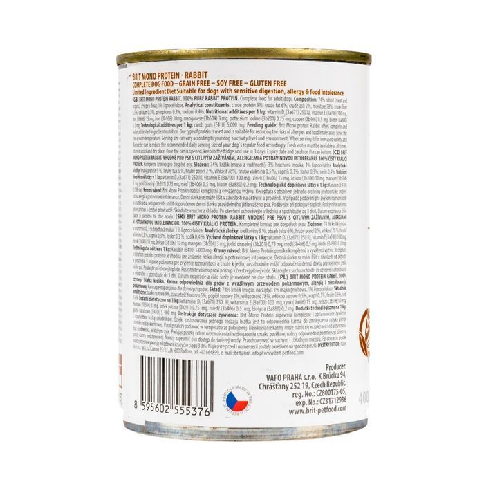 Набір вологого корму для собак Brit Care Mono Protein 5+1 шт х 400 г - кролик - masterzoo.ua