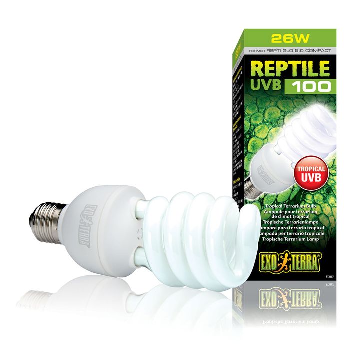 Компактна люмінесцентна лампа Exo Terra «Reptile UVB 100» для опромінення променями УФ-В спектра 26 W, E27 (для опромінення) - masterzoo.ua