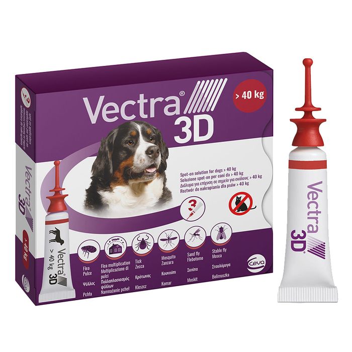 Капли на холку для собак Ceva «Vectra 3D» (Вектра 3D) от 40 до 65 кг, 3 пипетки (от внешних паразитов) - masterzoo.ua