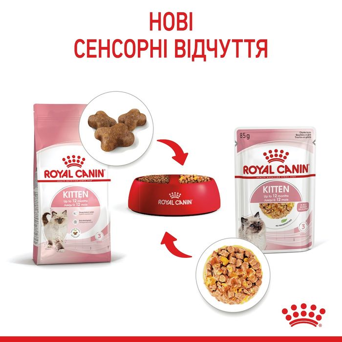 Вологий корм для кошенят Royal Canin Kitten Instinctive Jelly pouch 85 г, 3+1 шт - домашня птиця - masterzoo.ua