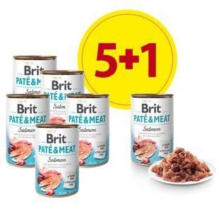 Набір вологого корму для собак Brit Care Pate and Meat 5+1 шт х 400 г - лосось - masterzoo.ua