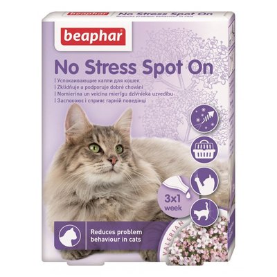 Краплі на холку для котів Beaphar «No Stress Spot On», 3 пипетки (заспокійливий засіб) - masterzoo.ua